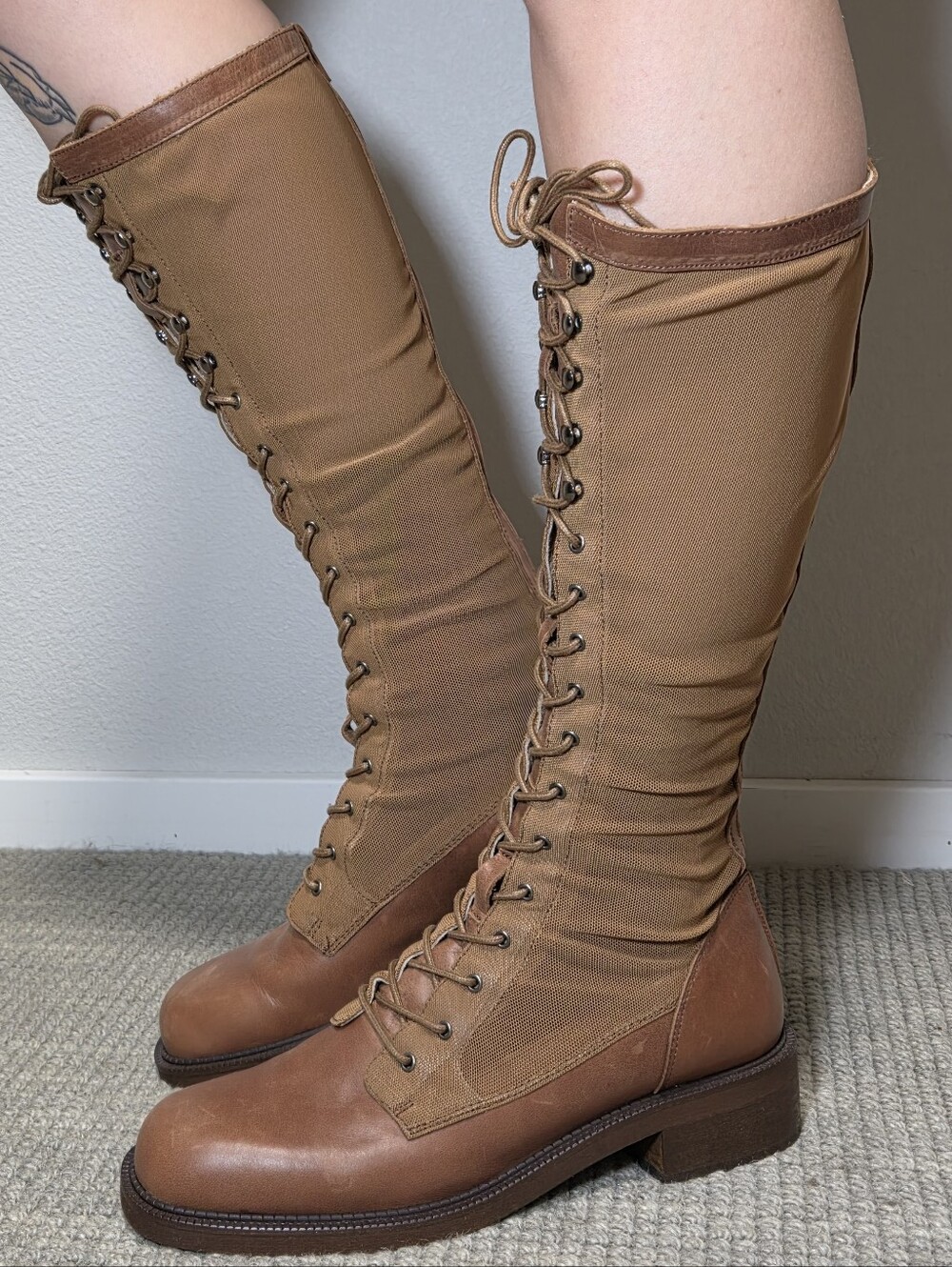 Free People Trickum Tall Boots Whiskey Leather With Full Zipper And Laceup